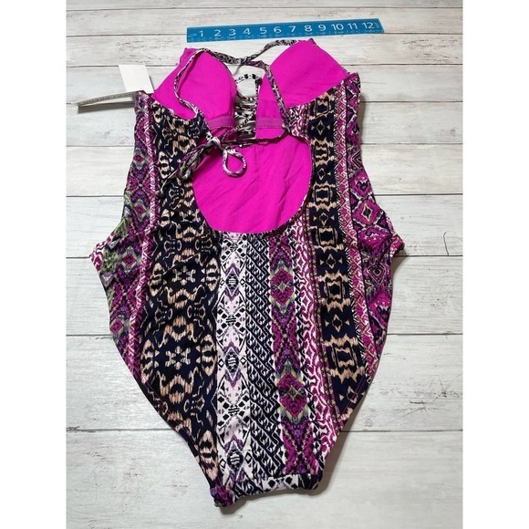lucky Brand Boho Chic Printed One-Piece Swimsuit bathingsuit S grandma core slim - Picture 5 of 9